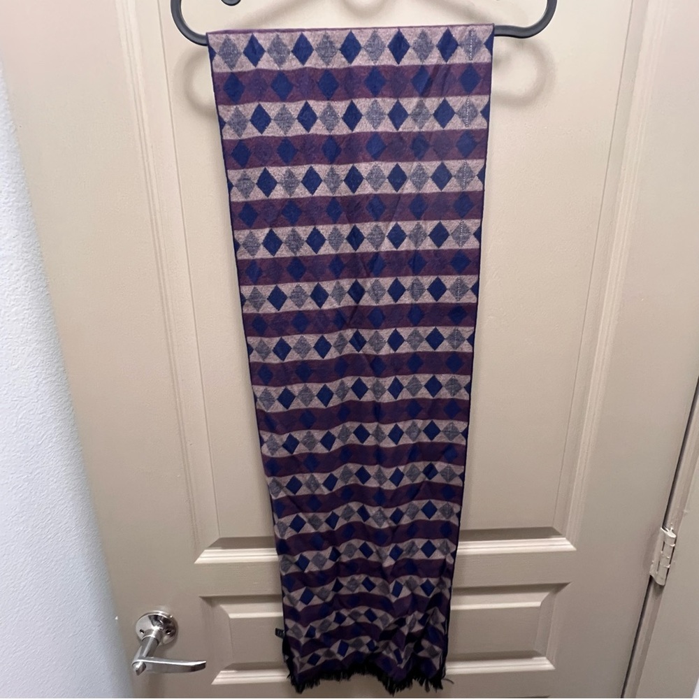 Alvaro Castagnino Designer Men’s Scarf Fringed Neck Wrap Argyle Pattern